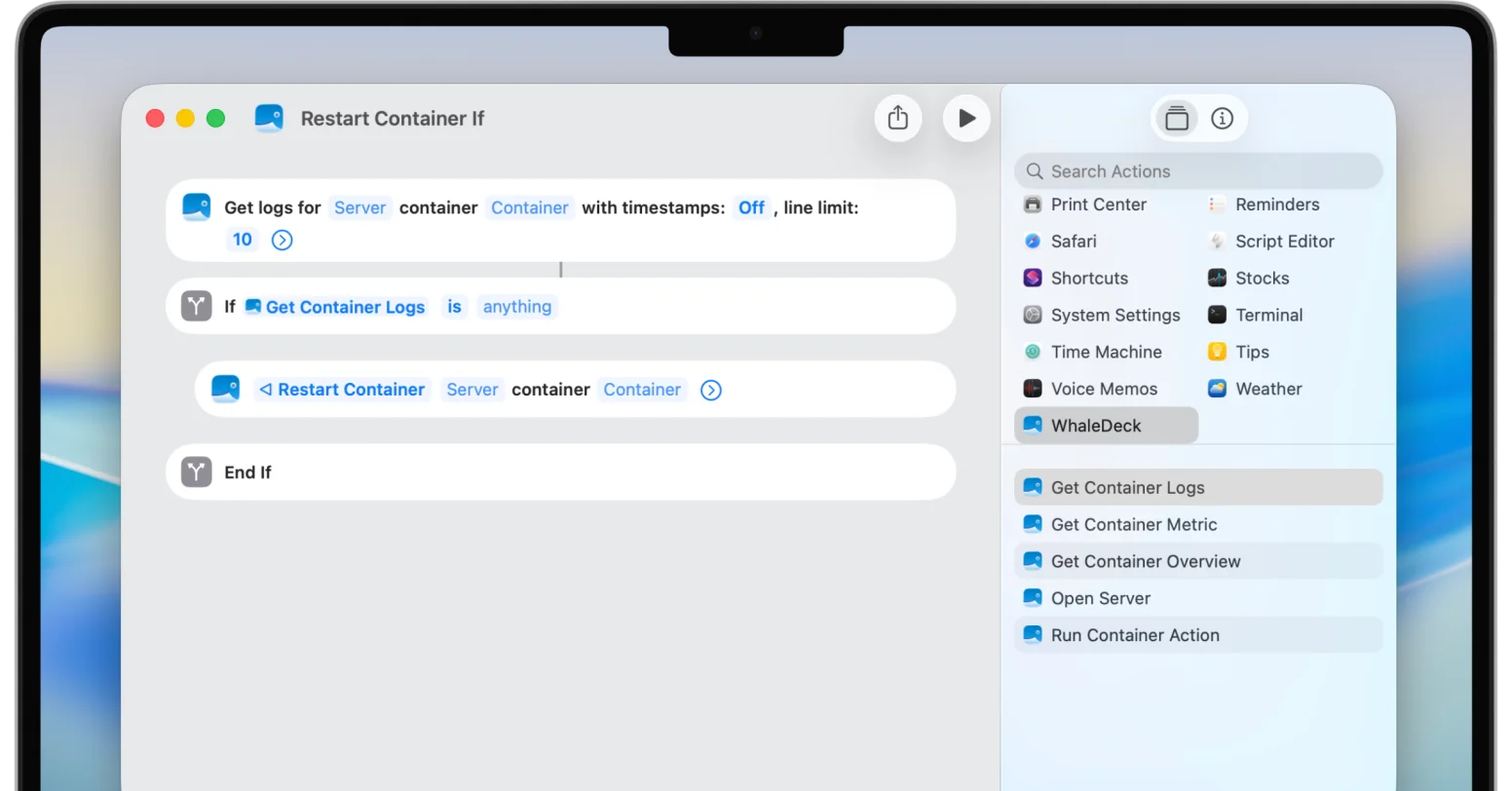 WhaleDeck integration with Apple Shortcuts app for creating powerful automation workflows
