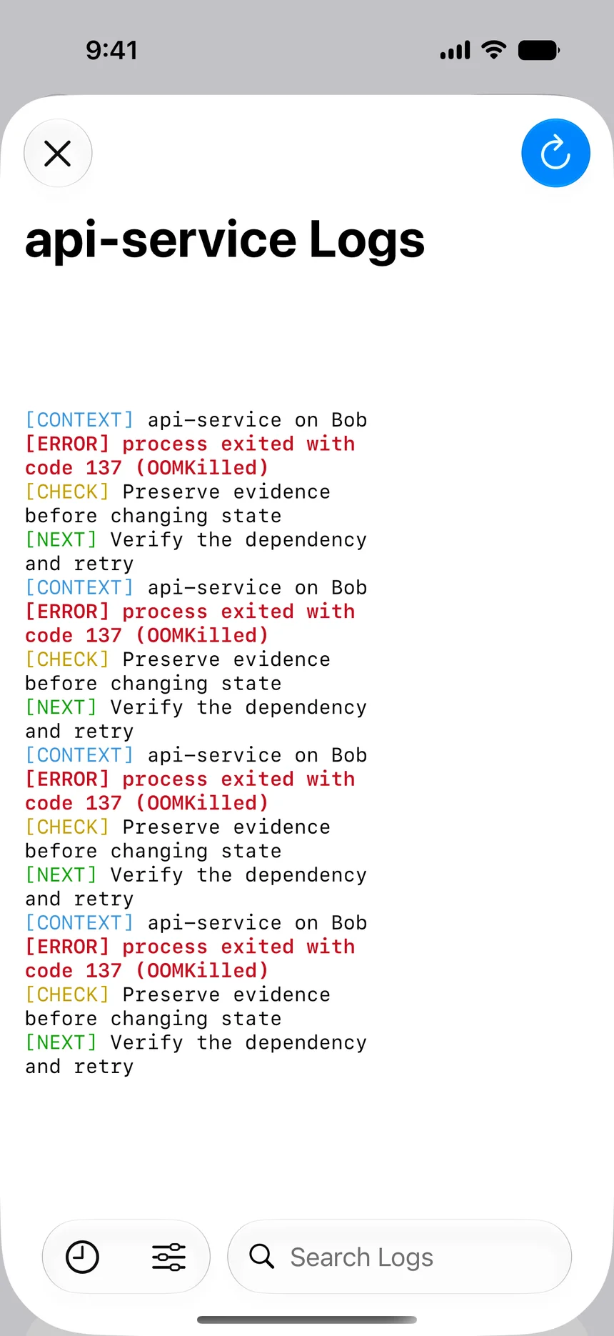 WhaleDeck container logs showing "process exited with code 137 (OOMKilled)"